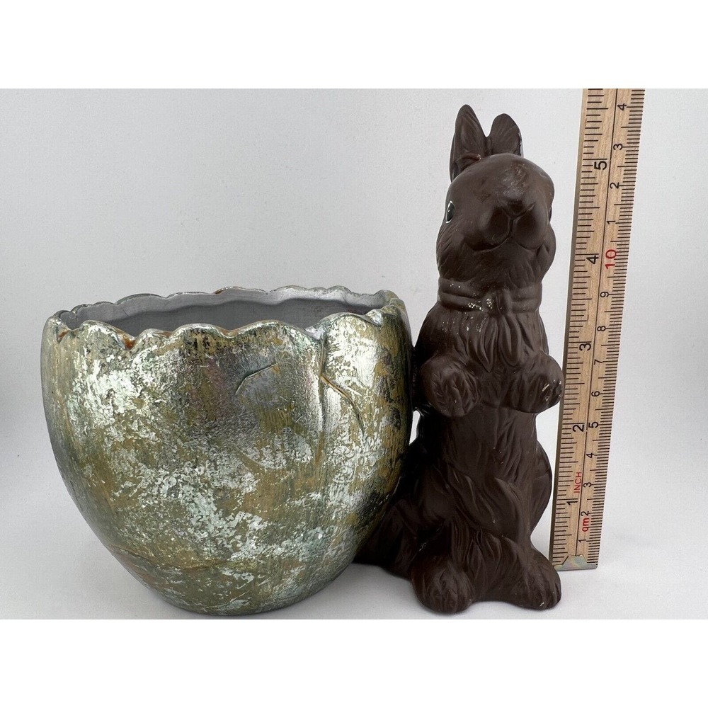 Vintage Home Decorative Chocolate Bunny Rabbit With Foil Egg Tabletop Figurine